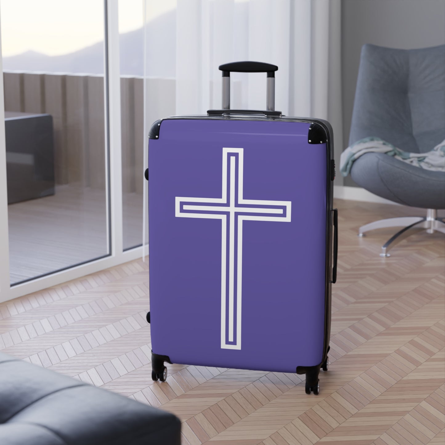 "A Simple Cross" Suitcases (Purple Blue)