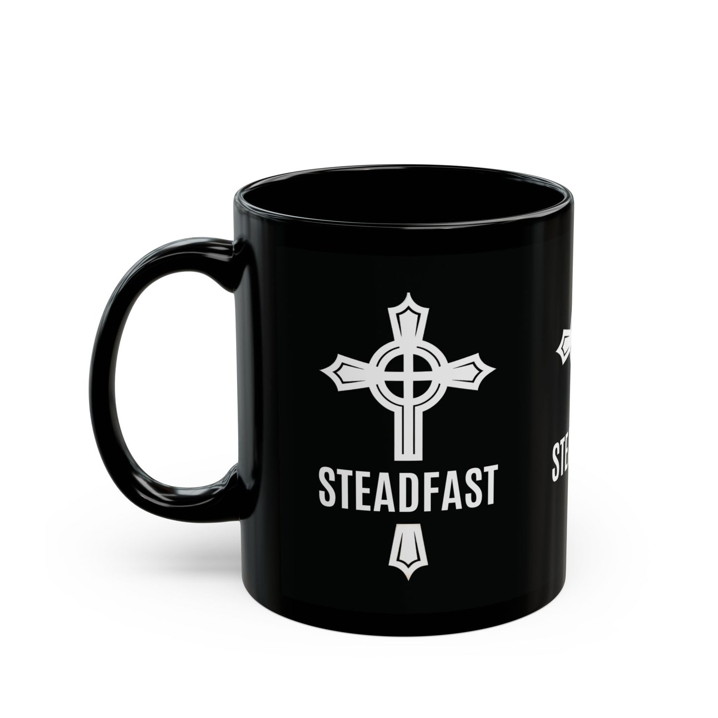 "Steadfast Cross", Black Mug (11oz & 15oz)