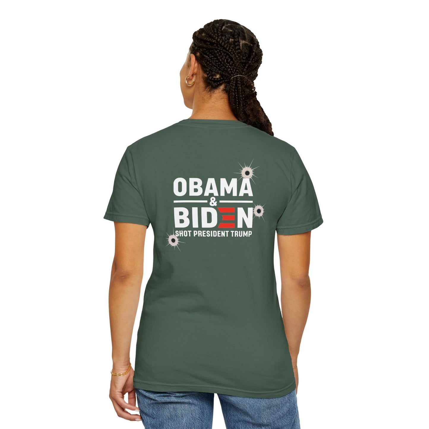 "Obama & Biden Shot President Trump", Unisex Black T-shirt