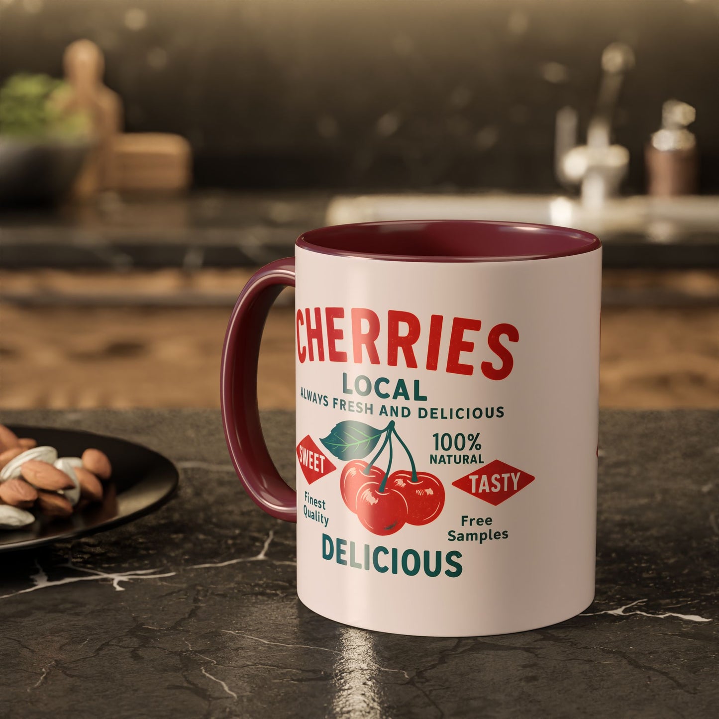 "Delicious Cherries", Colorful Mugs (11oz, 15oz) (Sea Salt Sherbet)