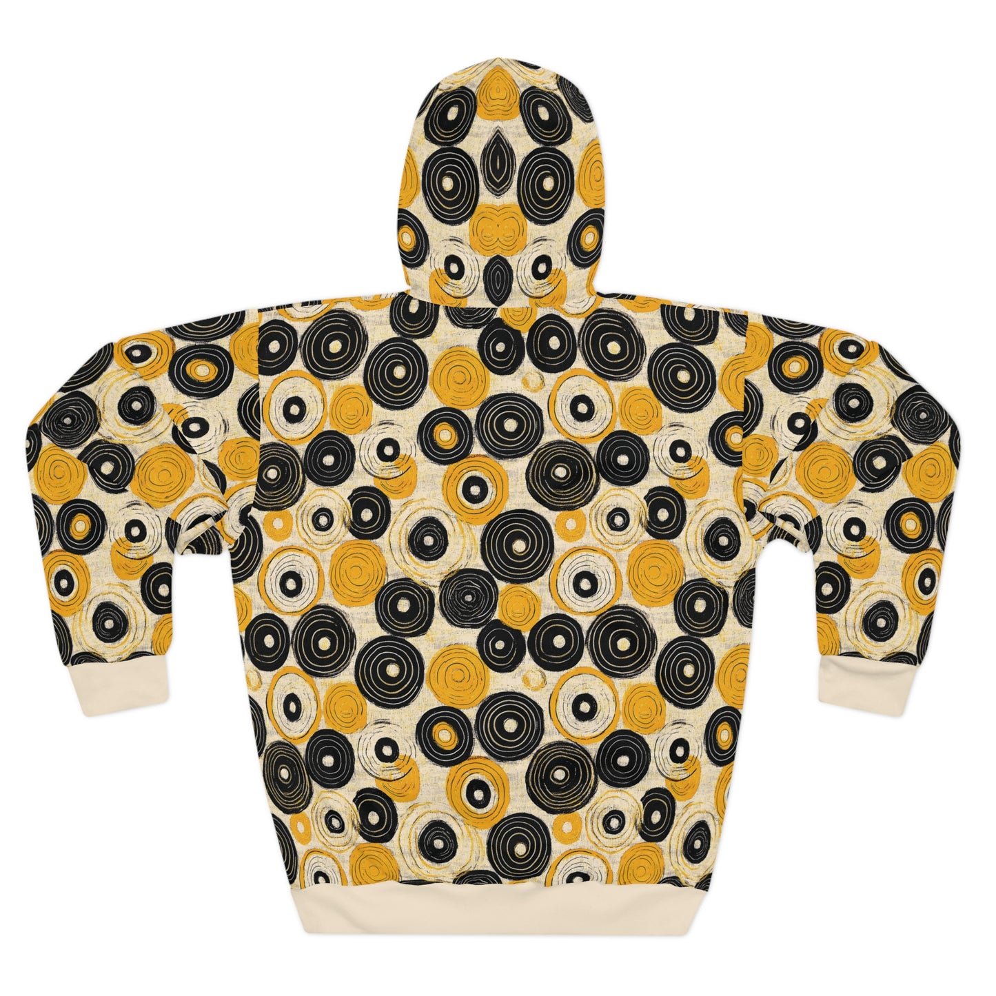 "Old 45's", Unisex Wearable Art Pullover Hoodie (Dough White Cuffs)