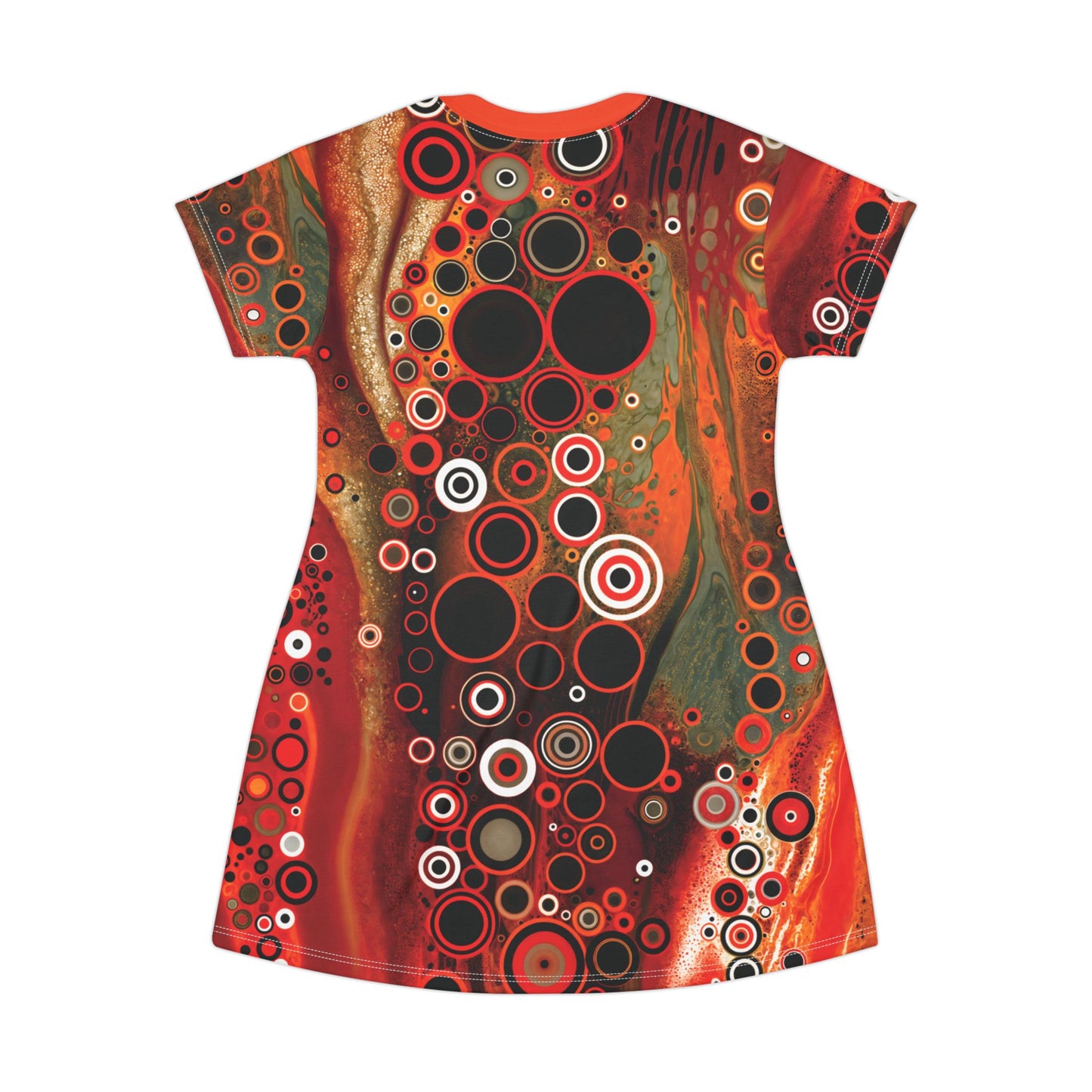 "Abstract #08", Wearable Fine Art T-Shirt Dress (Tangelo Orange Collar)