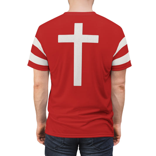 "Faith Overcomes Fear", Unisex Tee (Light Cherry Red)