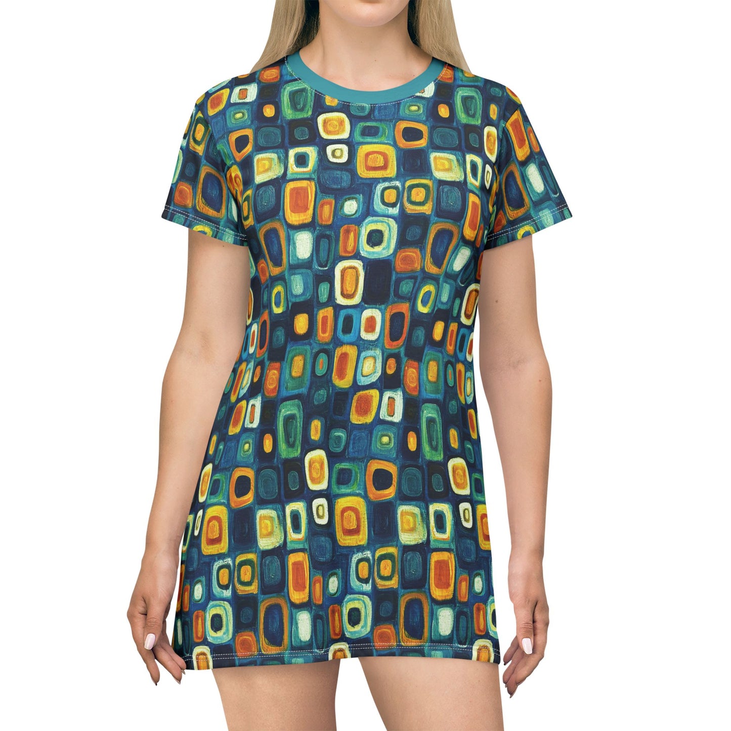 "Soul Mosaic", T-Shirt Dress (Columba Blue Collar)