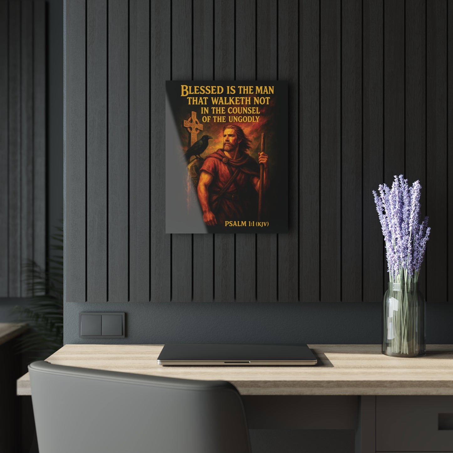 "Psalm 1:1 (KJV)", Acrylic Wall Prints (French Cleat Hanging) (Peatshadow Black)
