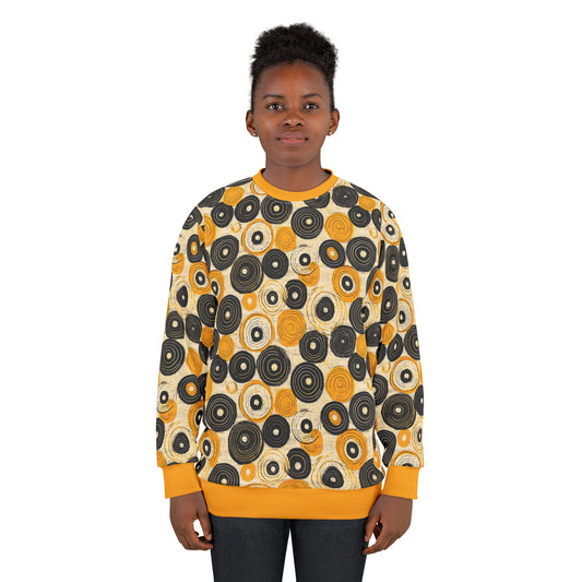 "Old 45's", Wearable Pattern Art Unisex Sweatshirt (Cyber Yellow Cuffs)