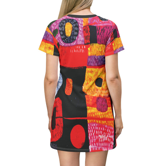 "Abstract 78", Wearable Fine Art T-Shirt Dress (Moonless Black)