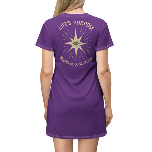 "Life's Purpose Begins at Conception #02", T-Shirt Dress (Vesper Violet)
