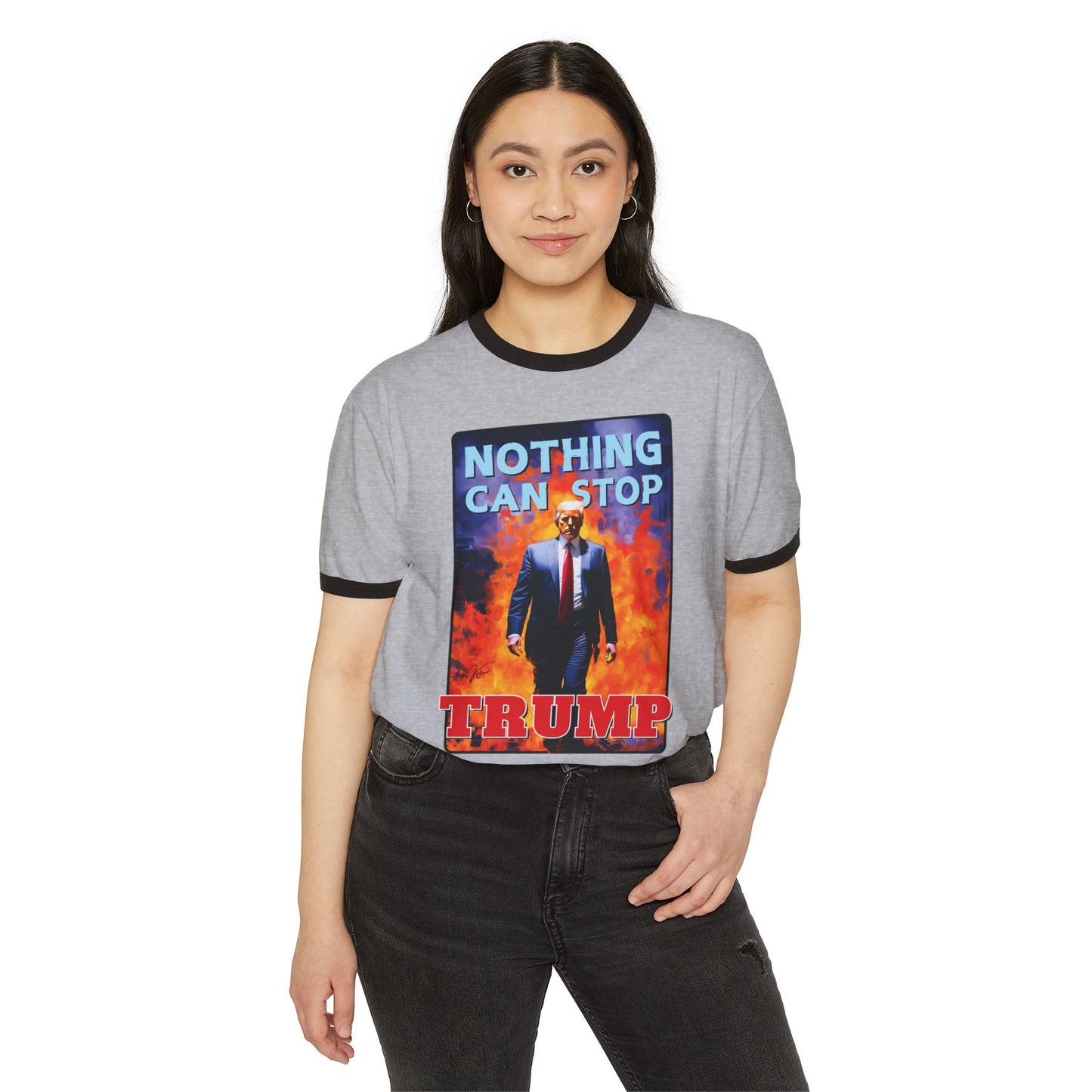 "Nothing Can Stop Trump", Unisex Cotton Ringer T-Shirt