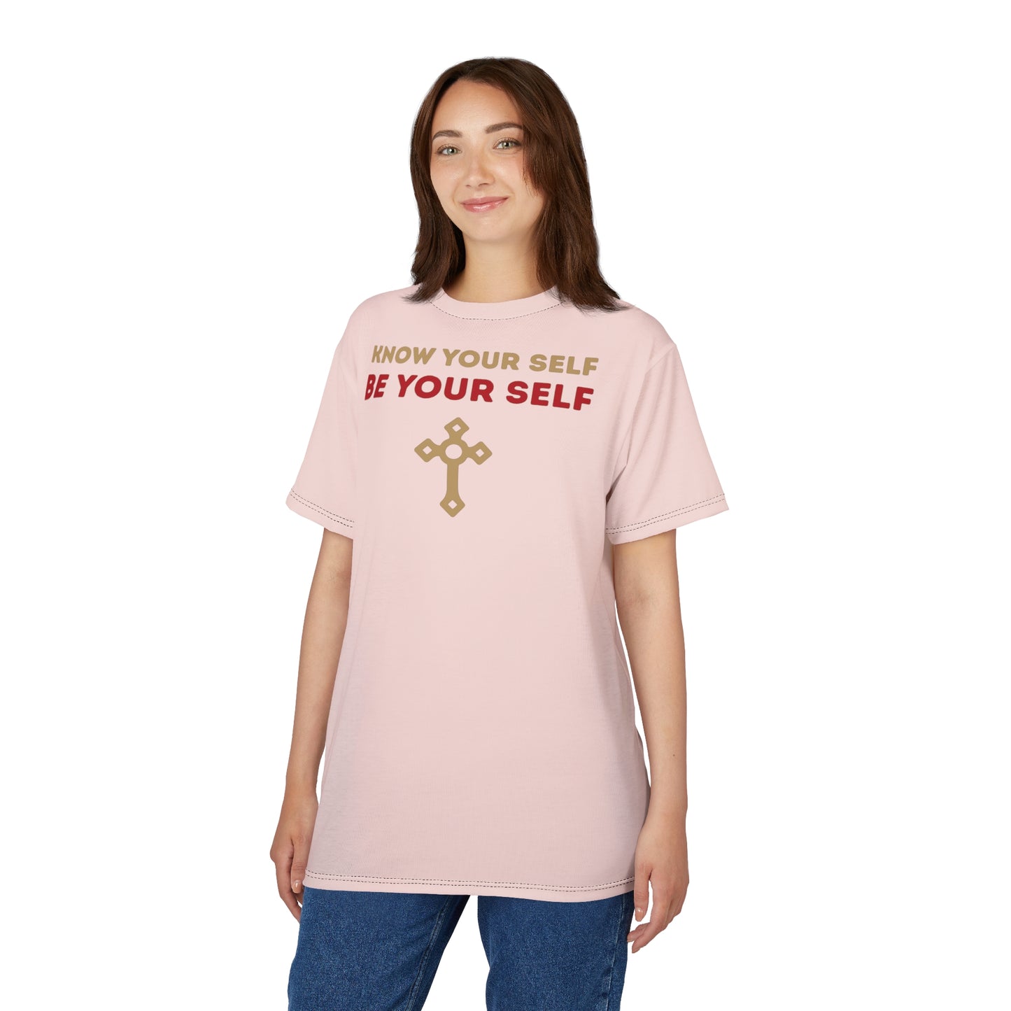 "Know Your Self", Unisex T-shirt (Antique Coral)