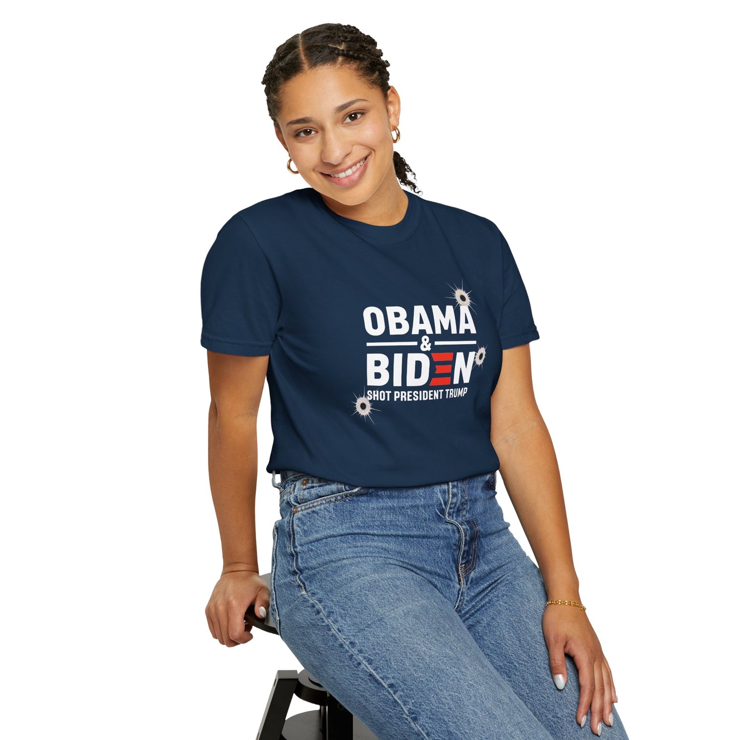 "Obama & Biden Shot President Trump", Unisex Black T-shirt