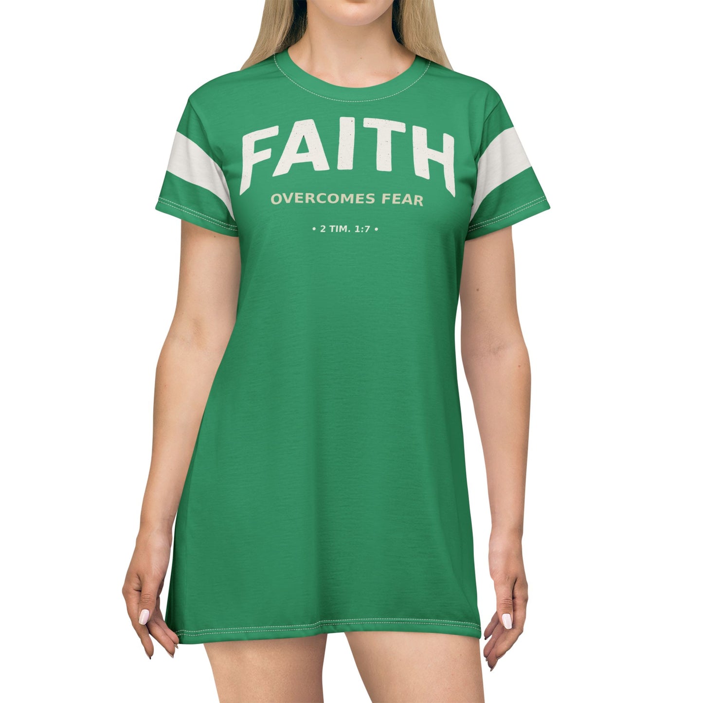 "Faith Overcomes Fear", T-Shirt Dress (Jade Green)