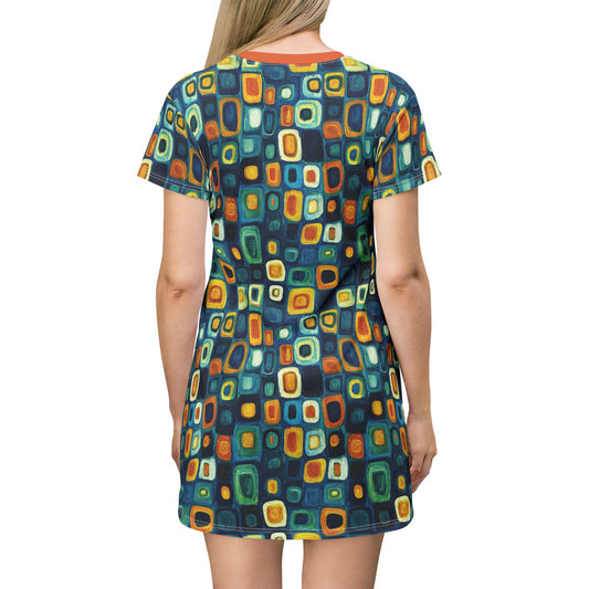 "Soul Mosaic", T-Shirt Dress (Metallic Orange Collar)