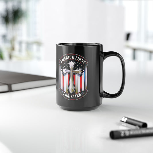 "America First Christian" #01, Black Mug (11oz & 15oz)