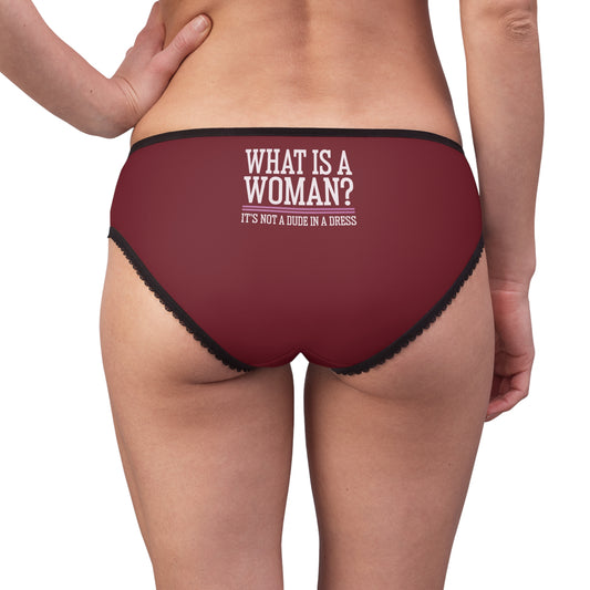 "What is a Woman" #02, Women's Briefs (Dark Cherry Red)