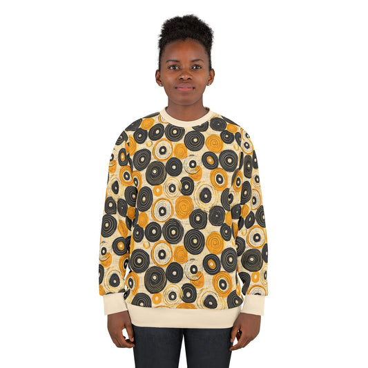 "Old 45's", Wearable Pattern Art Unisex Sweatshirt (Dough White Cuffs)