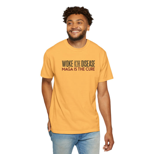 "Woke is the Disease - Maga is the Cure", Unisex T-shirt