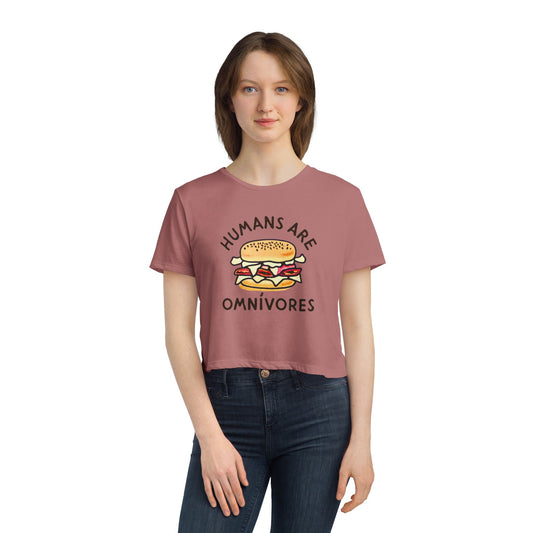 "Humans are Omnivores", Women's Flowy Cropped Tee