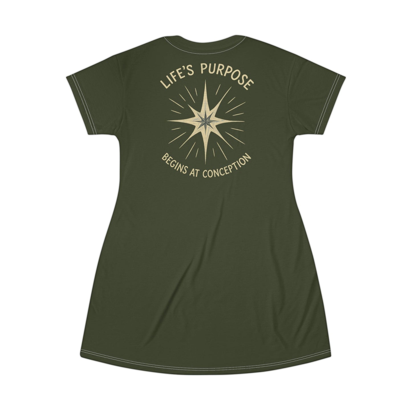 "Life's Purpose Begins at Conception #02", T-Shirt Dress (Commando Green)