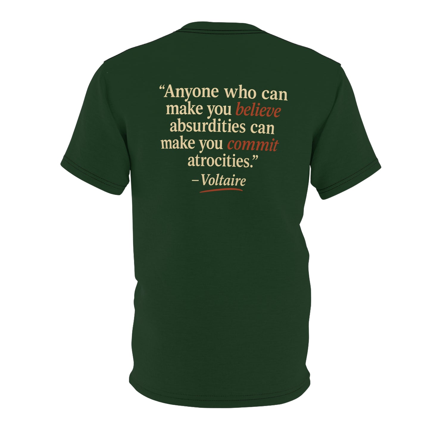 "Beware Woke - Voltaire", Wearable Art Unisex T-shirt (Mireleaf Green)