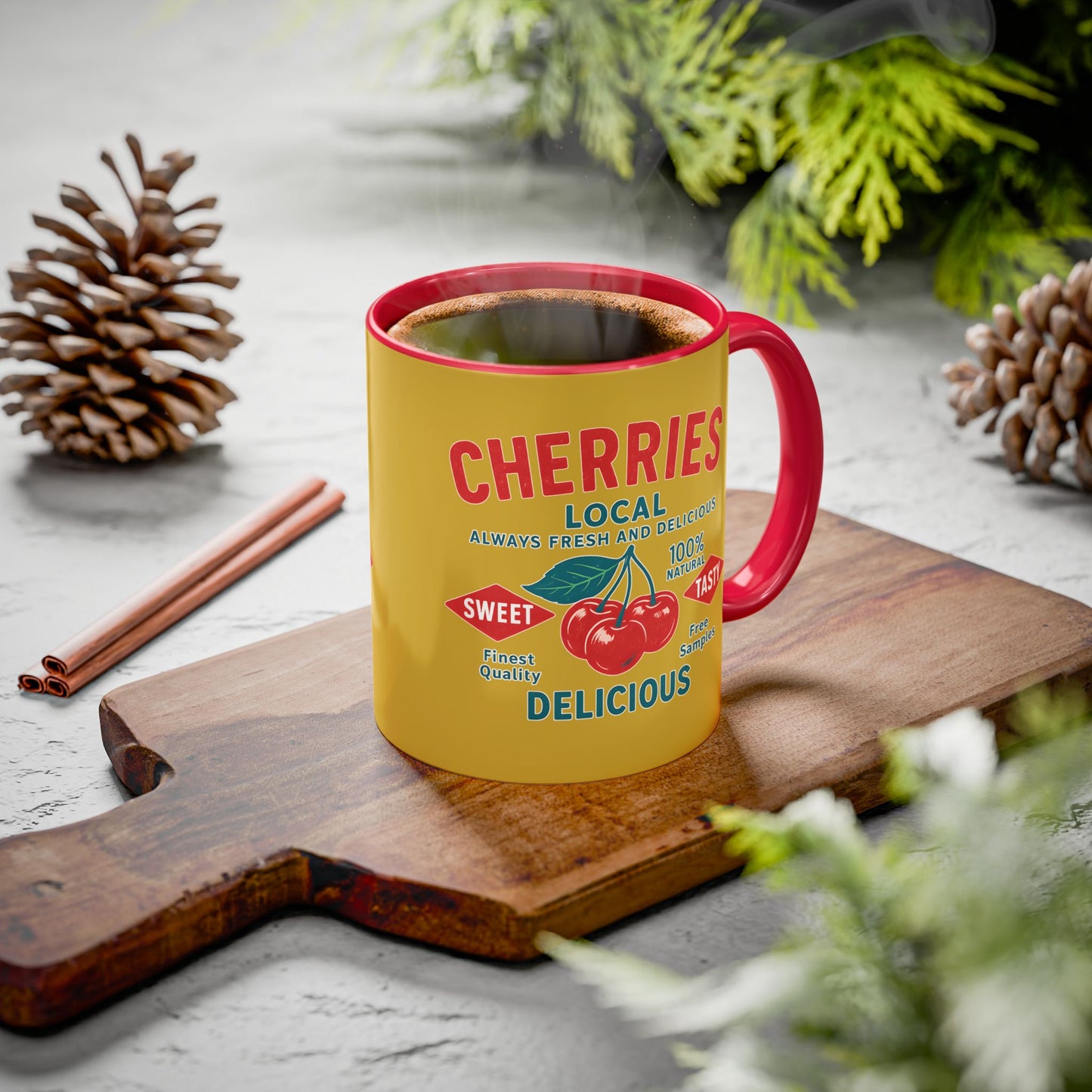"Delicious Cherries", Colorful Mugs (11oz, 15oz) (Forgelight Gold)