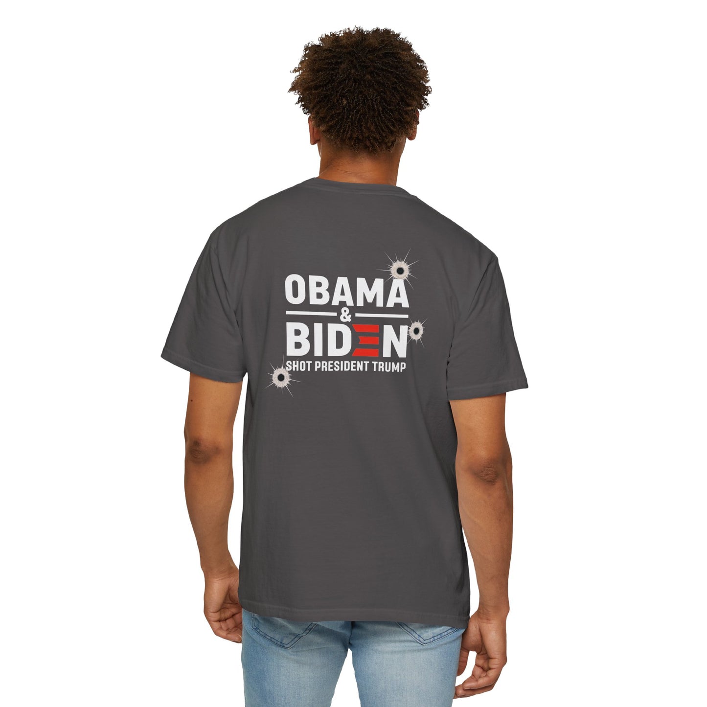 "Obama & Biden Shot President Trump", Unisex Black T-shirt
