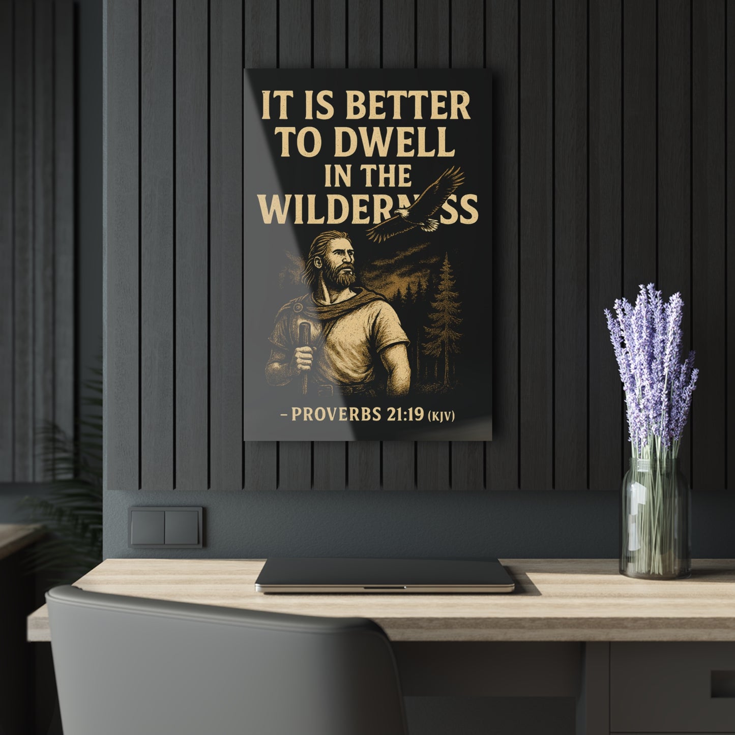 "Proverbs 21:19 (KJV)", Acrylic Wall Prints (French Cleat Hanging) (Peatshadow Black)