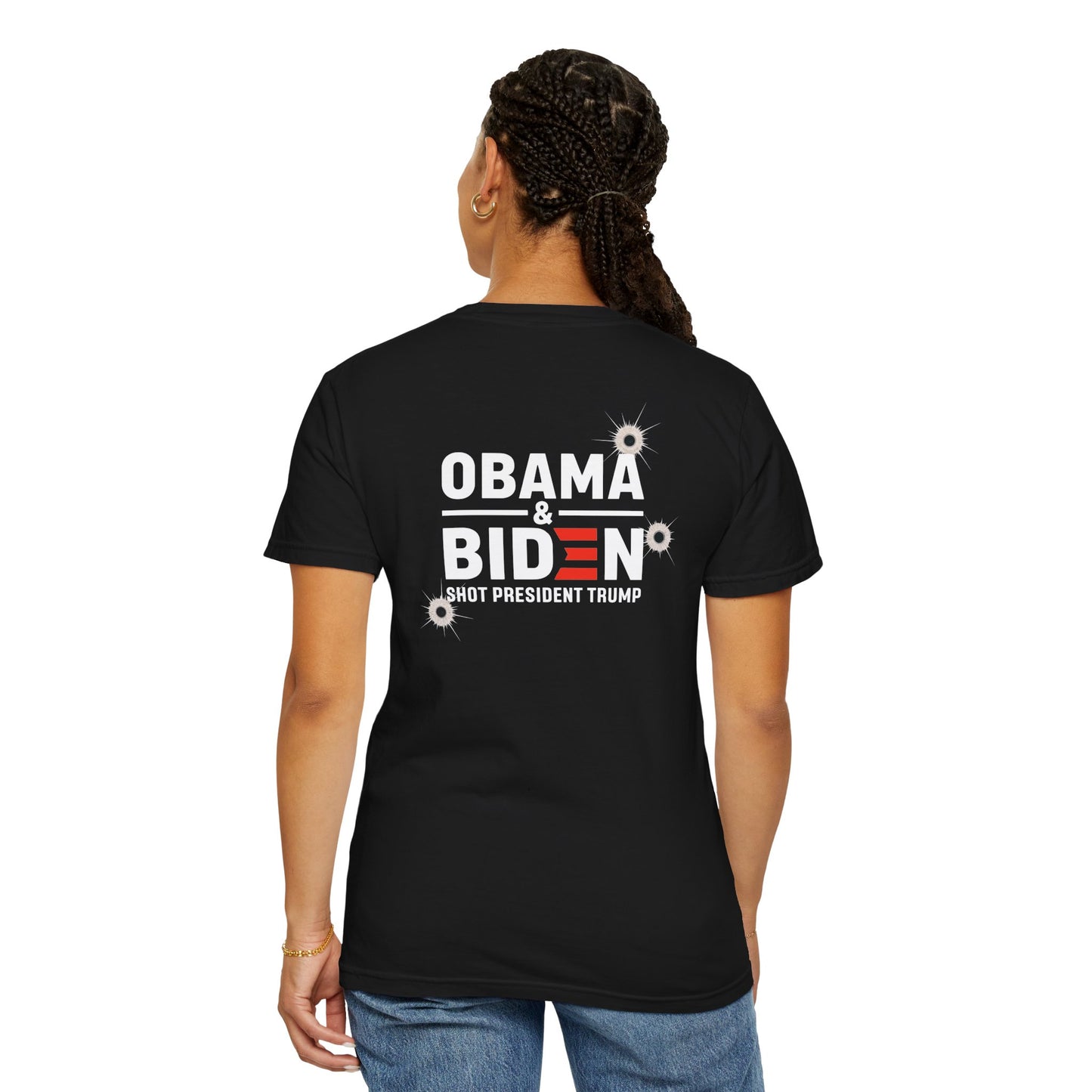 "Obama & Biden Shot President Trump", Unisex Black T-shirt