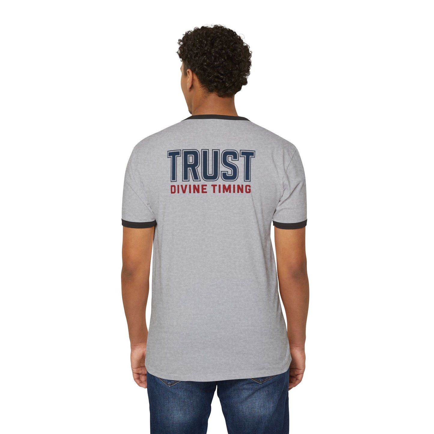 "Trust Divine Timing" #02, Unisex Cotton Ringer T-Shirt