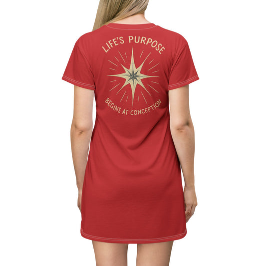 "Life's Purpose Begins at Conception #02", T-Shirt Dress (Blood Orange)