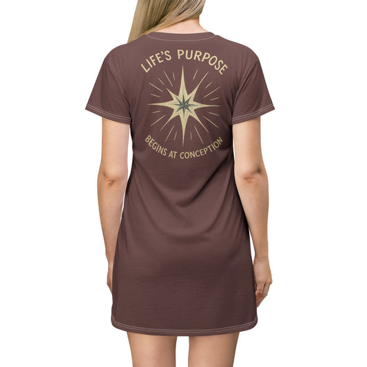 "Life's Purpose Begins at Conception #02", T-Shirt Dress (False Morel)