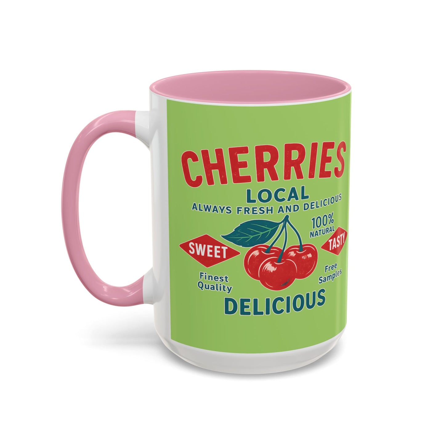 "Delicious Cherries", Colorful Mugs (11oz, 15oz) (Orchard Lime)