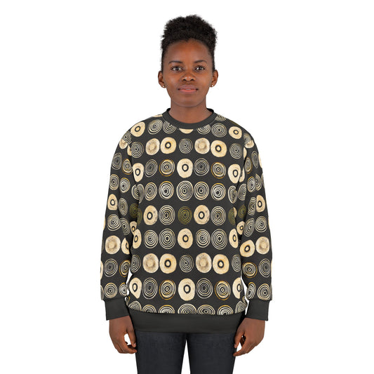 "Punk Polka", Wearable Pattern Art Unisex Sweatshirt (Plain Black Cuffs)