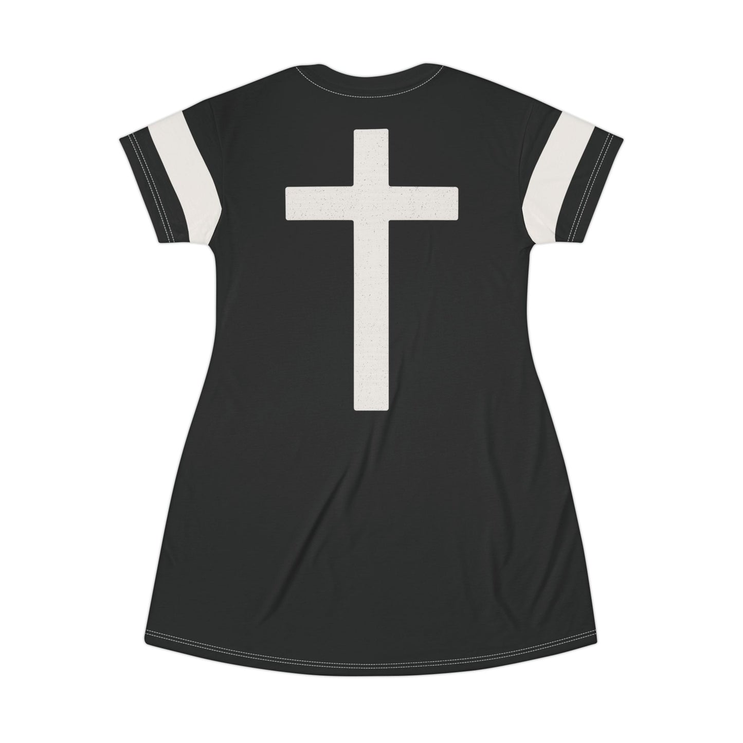 "Faith Overcomes Fear", T-Shirt Dress (Moonless Black)