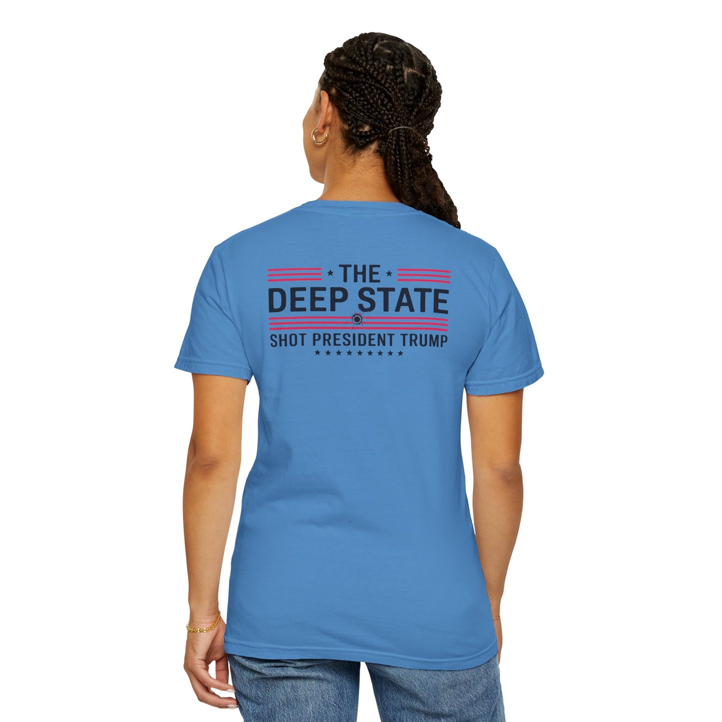 "The Deep State Shot President Trump" #02, Unisex White T-shirt