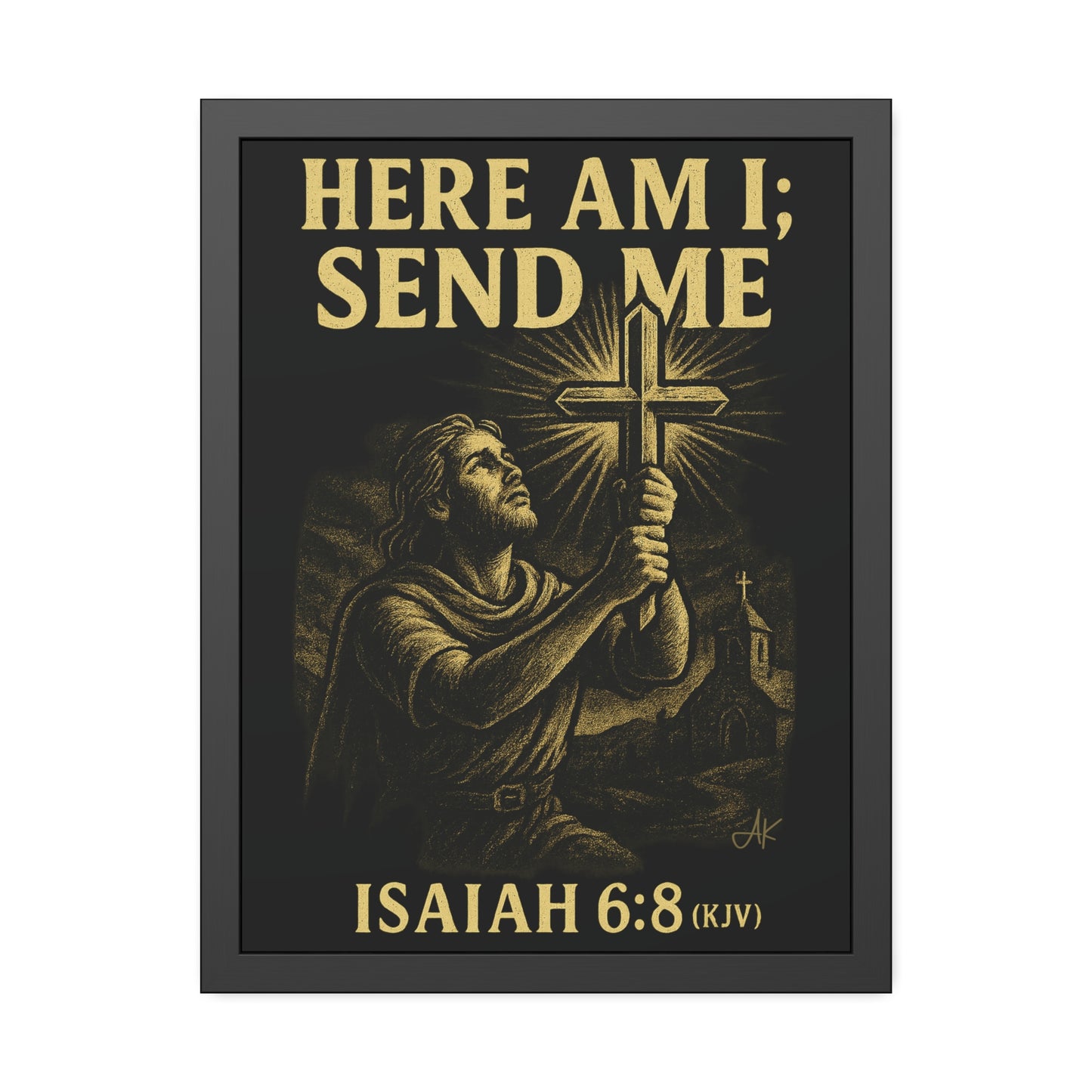 "Isaiah 6:8 (KJV)", Framed Paper Poster (Shadow Black)