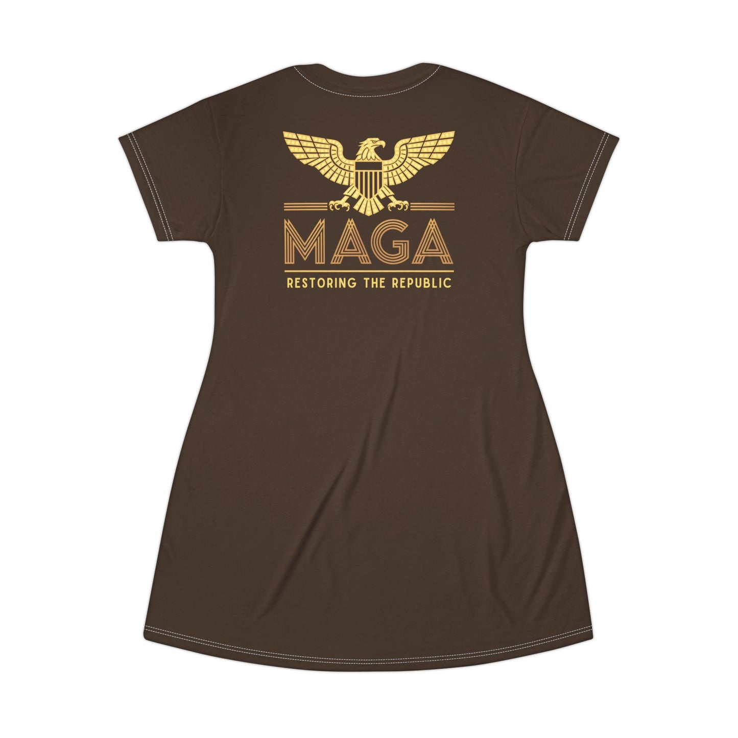 "MAGA - Restoring the Republic", T-Shirt Dress (Dark Chocolate Brown)