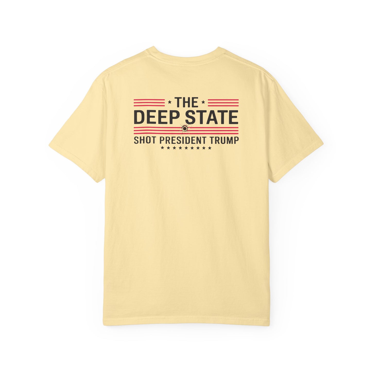 "The Deep State Shot President Trump" #02, Unisex White T-shirt