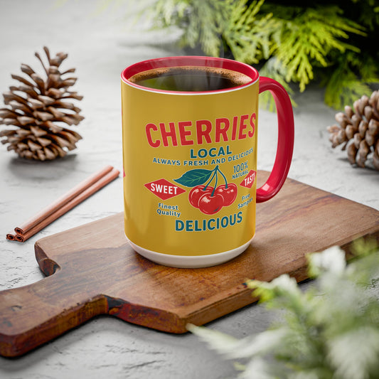 "Delicious Cherries", Colorful Mugs (11oz, 15oz) (Forgelight Gold)