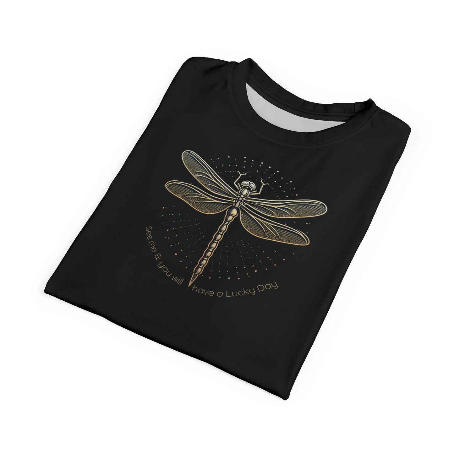 "Lucky Day Dragonfly", Wearable Fine Art Unisex T-shirt (Peatshadow Black)