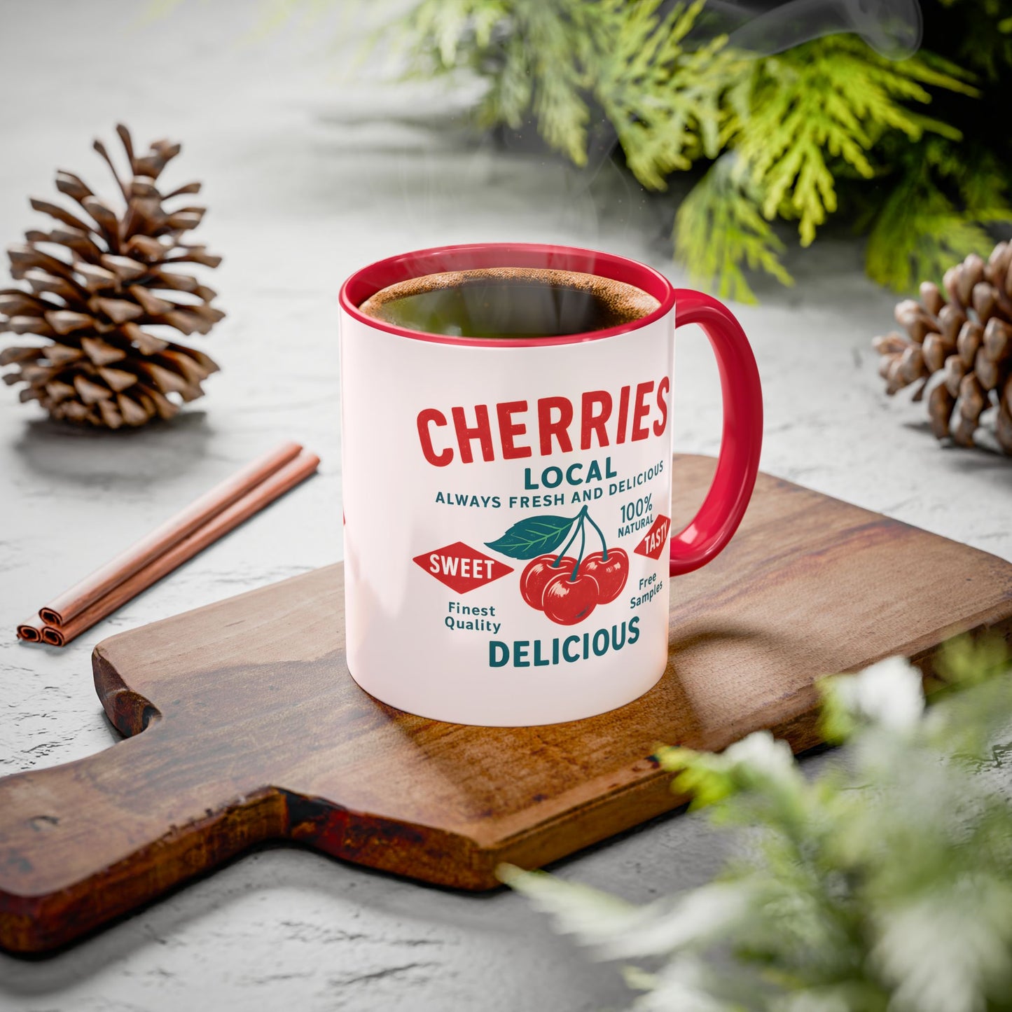 "Delicious Cherries", Colorful Mugs (11oz, 15oz) (Sea Salt Sherbet)