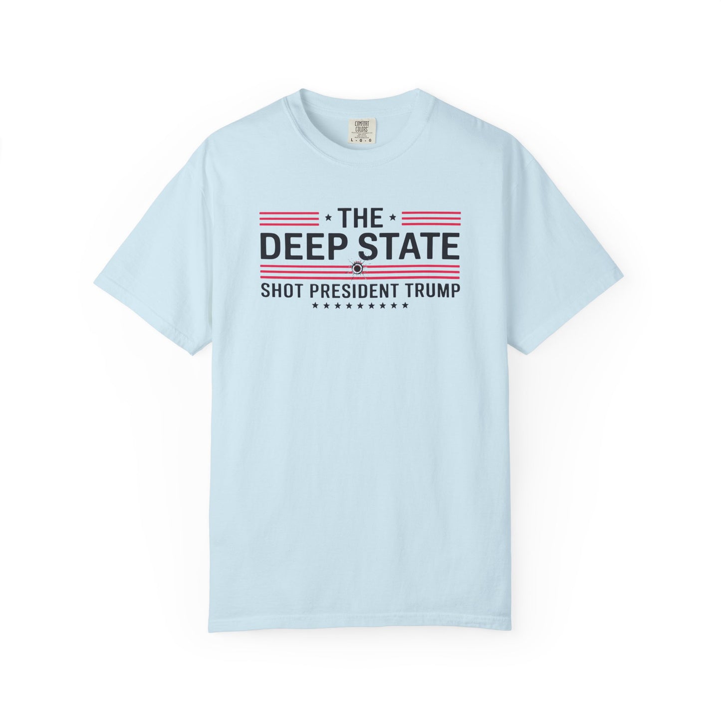 "The Deep State Shot President Trump" #02, Unisex White T-shirt