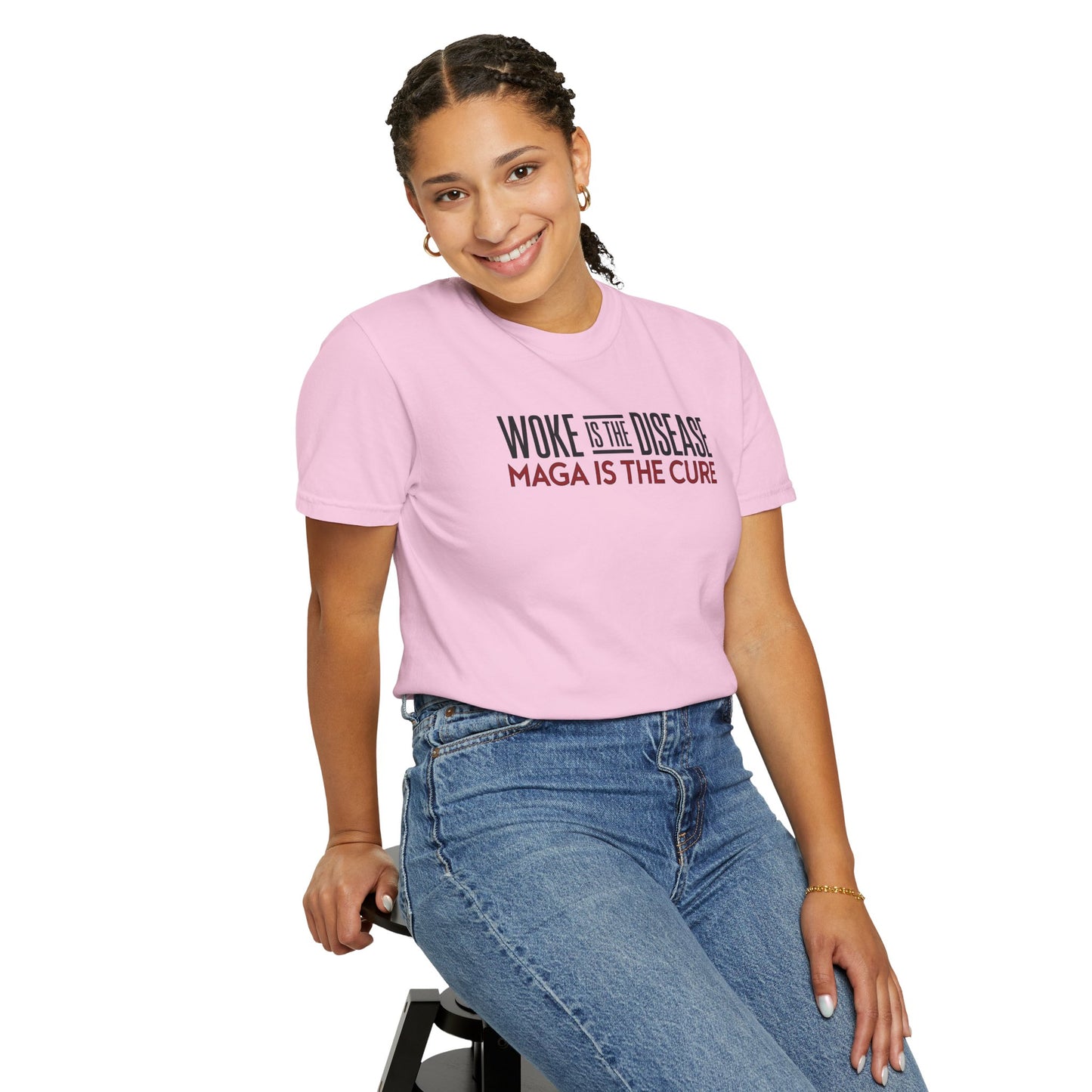 "Woke is the Disease - Maga is the Cure", Unisex T-shirt