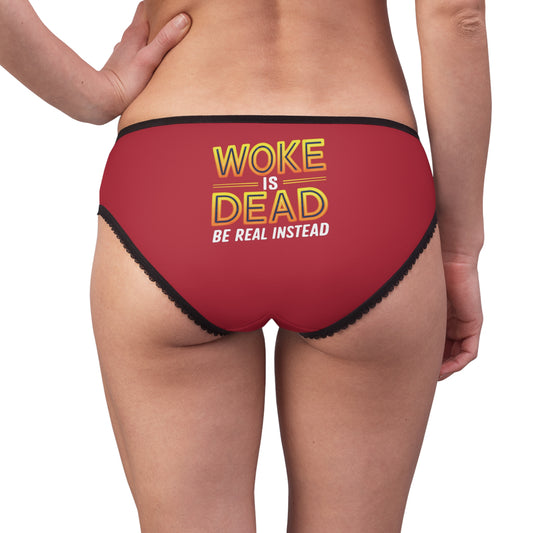 "Woke is Dead - Be Real Instead", Women's Briefs (Cardinal Red)