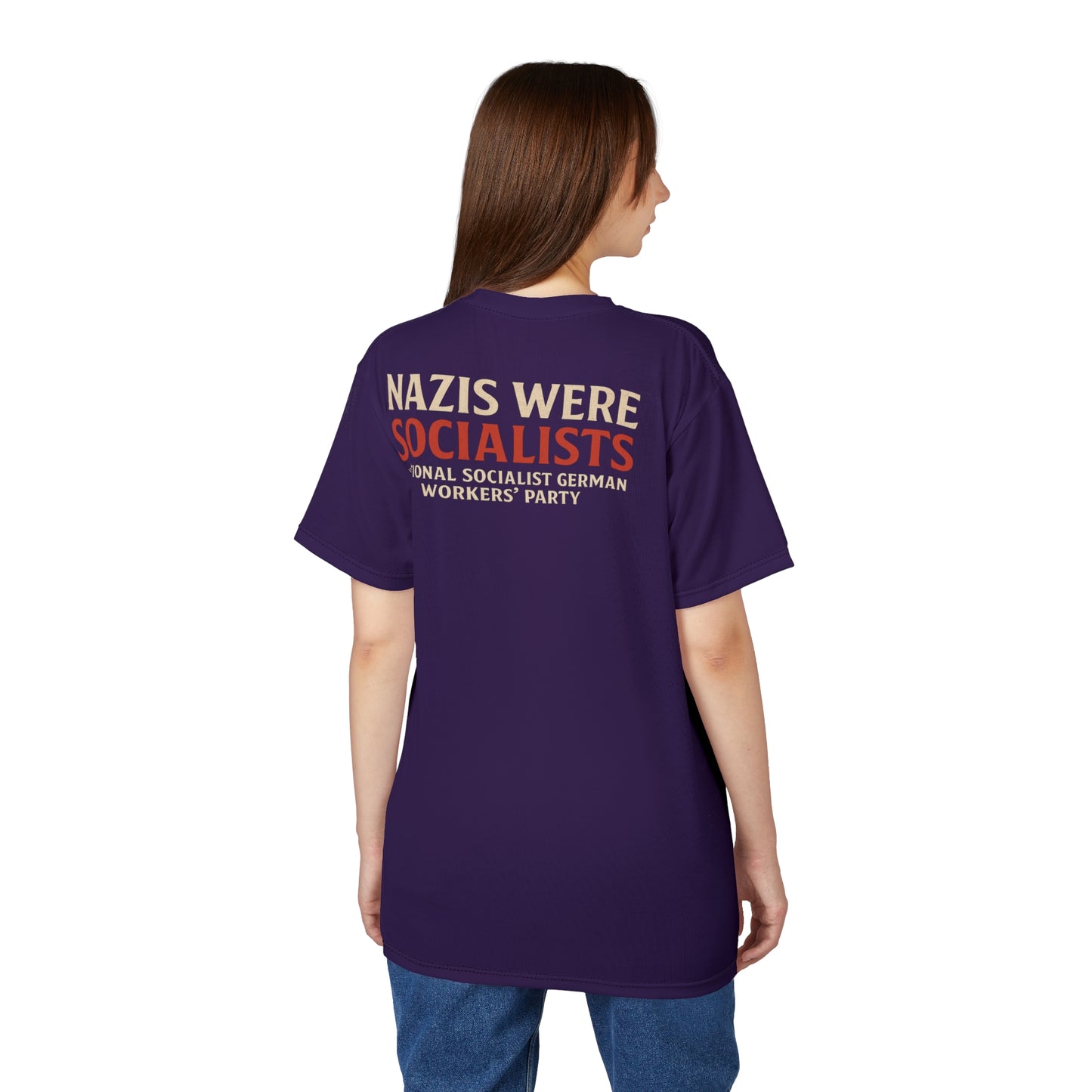 "Nazis were Socialists", Unisex T-shirt (Russian Violet)