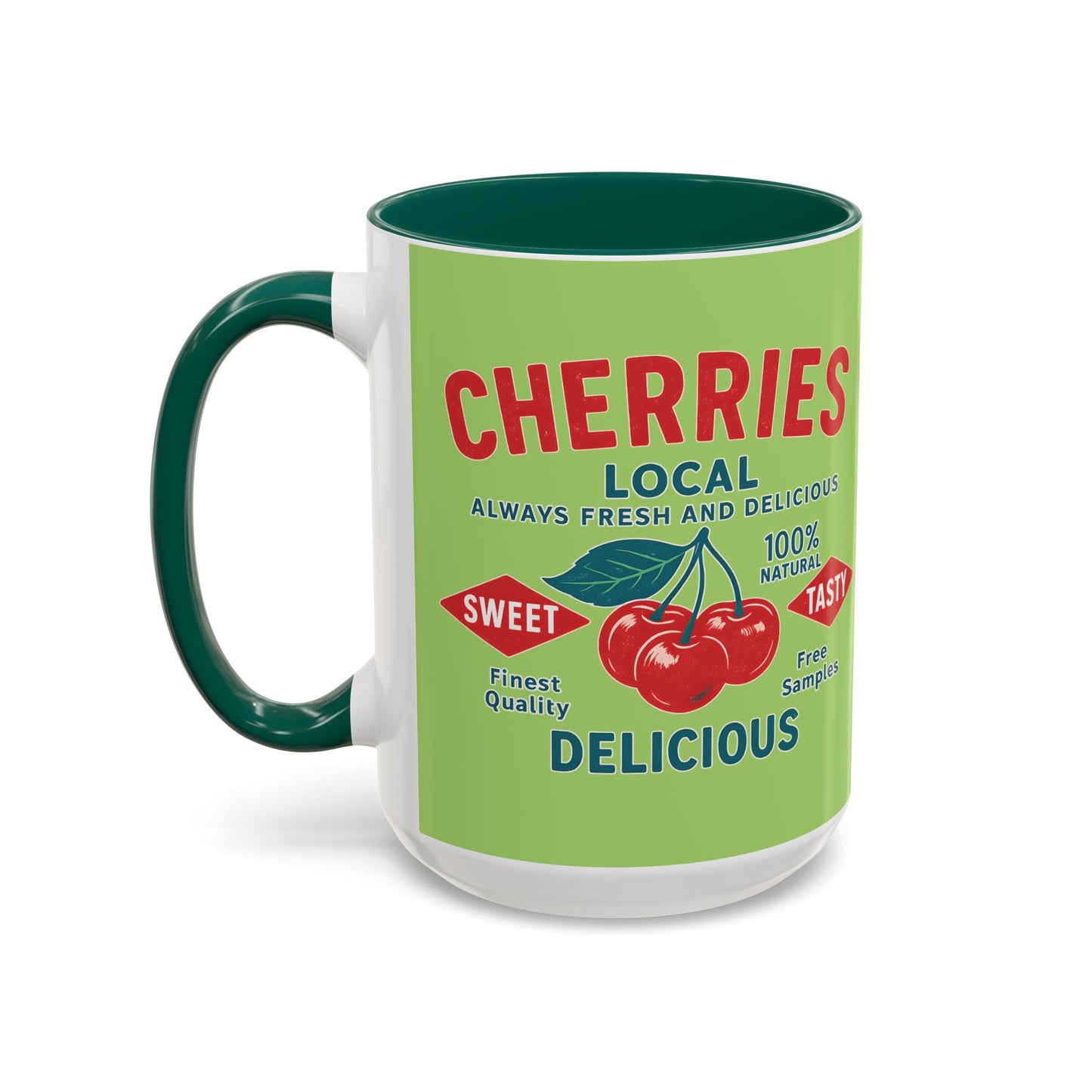 "Delicious Cherries", Colorful Mugs (11oz, 15oz) (Orchard Lime)