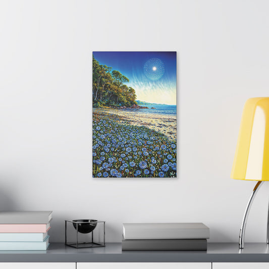 "Azure Petals on Silver Shore", Stretched Classic Canvas Fine Art Print