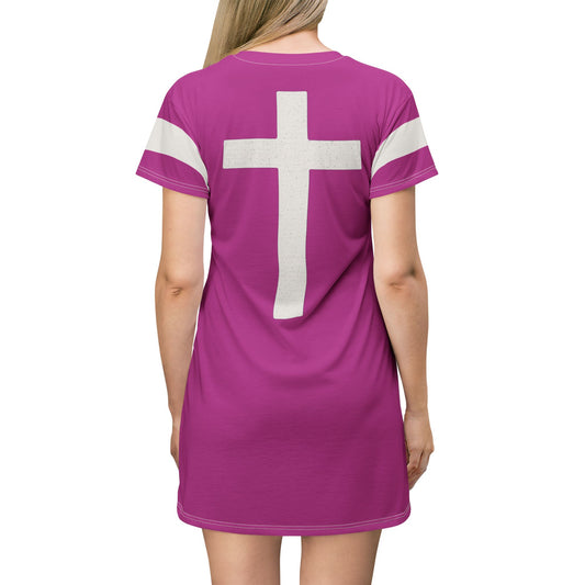 "Faith Overcomes Fear", T-Shirt Dress (Prairie Foxglove Pink)