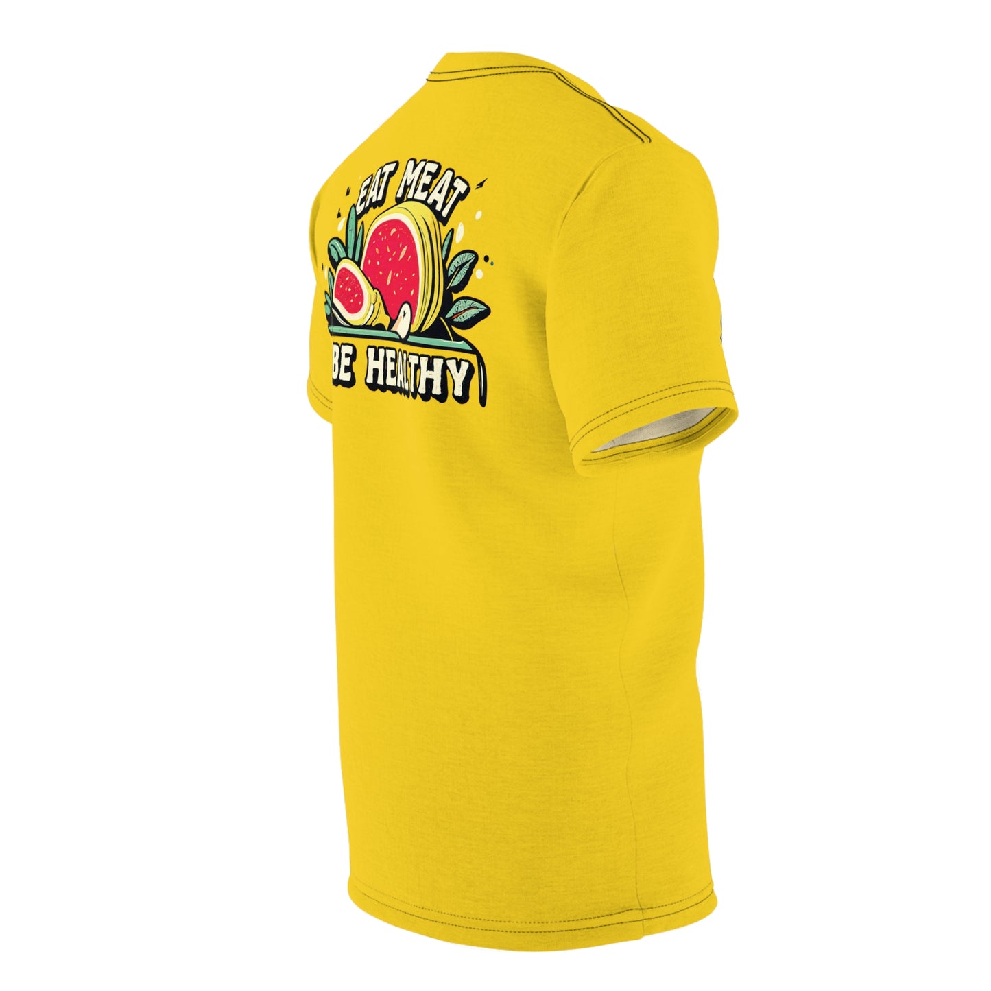 "Eat Meat & Be Healthy", Unisex T-shirt (Gold Yellow)