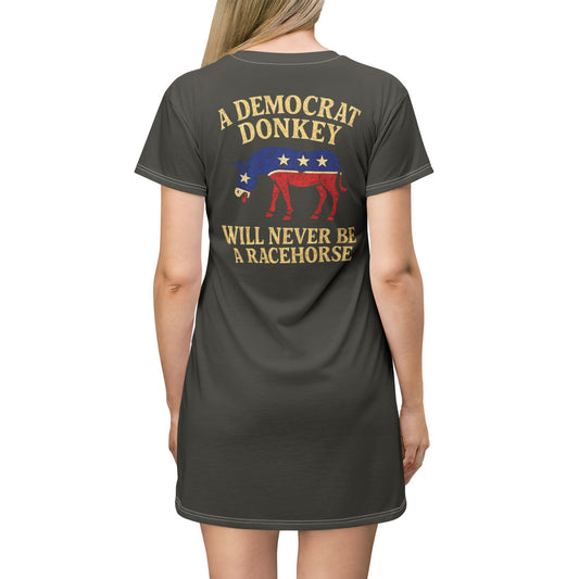 "A Democrat Donkey", T-Shirt Dress (Zambeze Plains Grey)